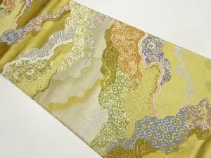 引箔道長取りに古典柄模様織出し袋帯